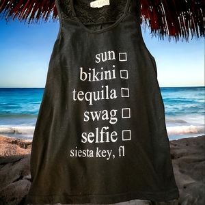 Sun, Bikini, Tequila, Selfie Open Back Tank Top